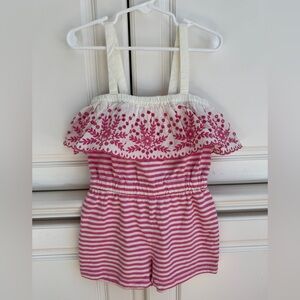 Hanna Andersson Pink & White Summer Stripes Romper 100CM (4T) NWT